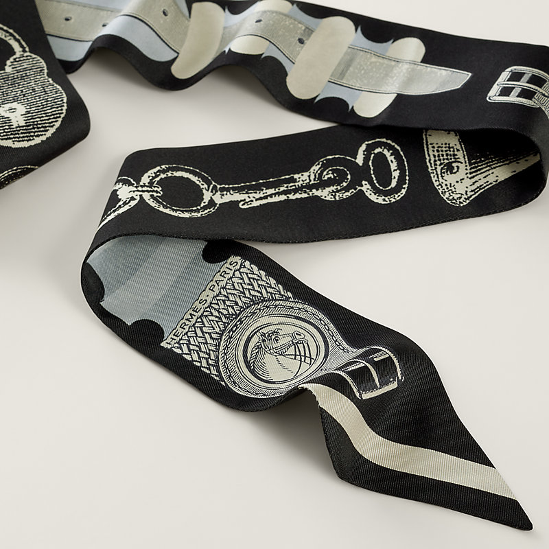 manaエルメス ブリッドアブロック 詩的な目録 ツイリー スカーフ　新品 Twilly 《ブリッド・ア・ブロック/詩的な目録》 - ホワイト